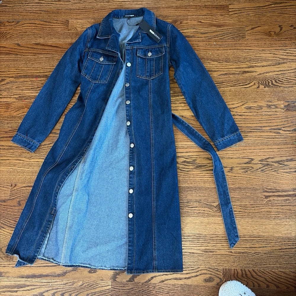 Madewell Blue Denim Long Trench Jacket with Belt